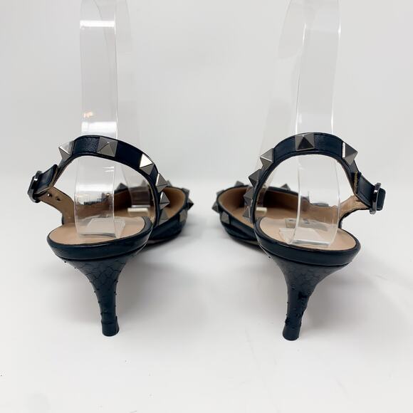 Valentino Rockstud Black Snakeskin Slingback Pointed Toe Kitten Heels EU 36 - Picture 6 of 13